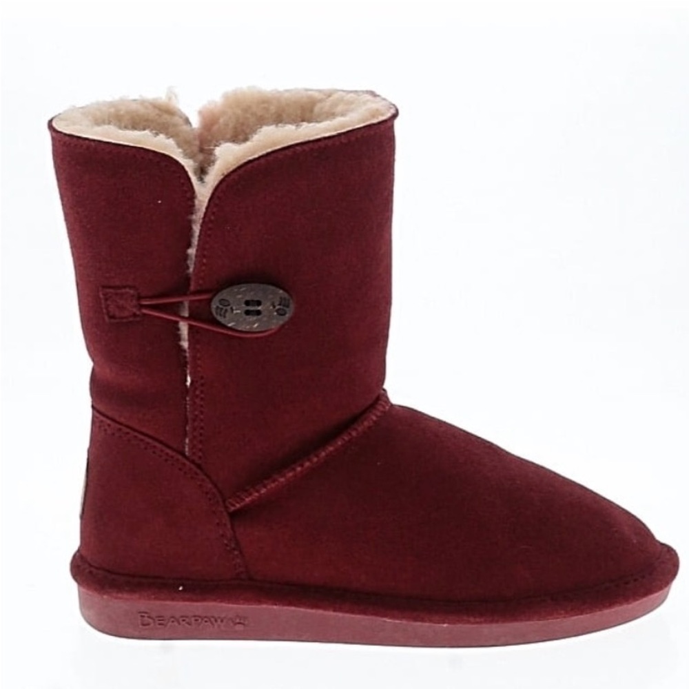 BearPaw Women's Burgundy Shearling Button Boot